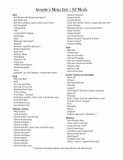 Meal Planning: 6 Easy Steps to Make Tasty Menus and Save Time 3 Annette's 92 Meals Reference List