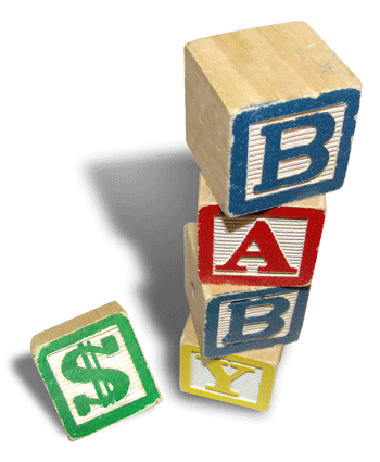 Baby blocks stacked up with a Dollar sign.