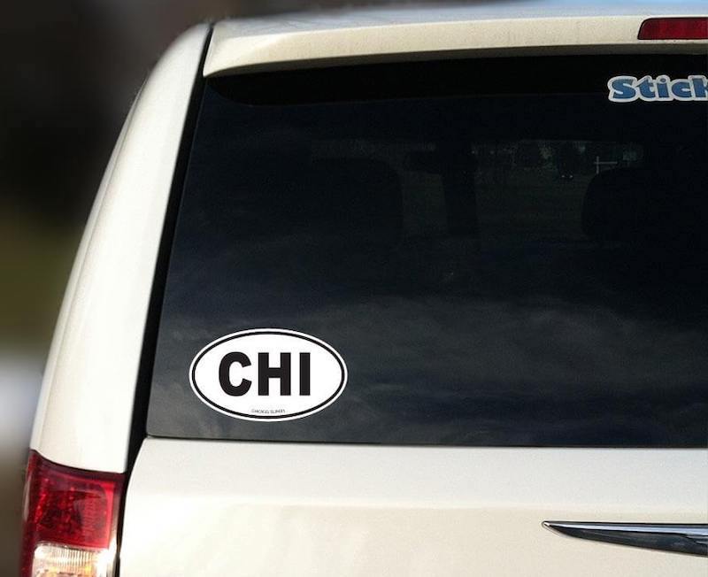 A collectable window sticker from Chicago as a travel momento.