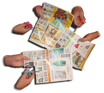 3 sets of hands clipping coupons