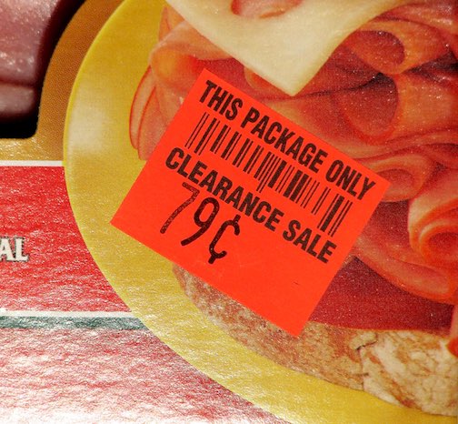 A package of lunchmeat marked down because it's going out of code - expiring.