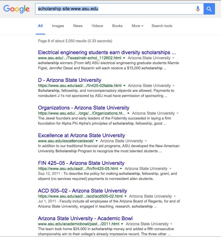 Google Search results for Scholarships