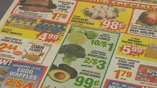 Colored Grocery Store Circular ads with sale items