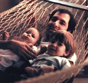 Steve with Becky and John in a hammock at a friend's cabin in 1985