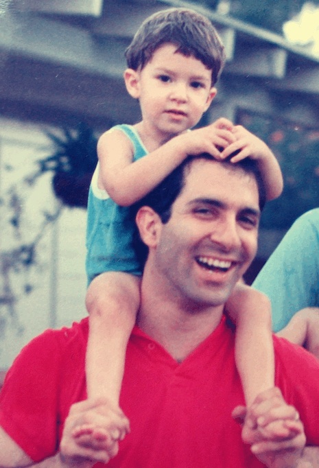 3 year old John John riding on Dad (Steve's) shoulders