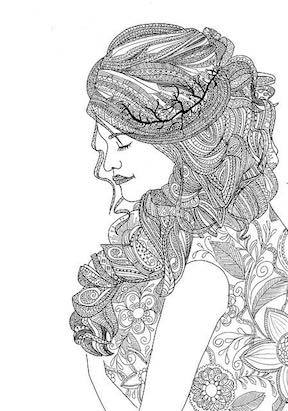 Pixabay coloring page image of a woman with long hair.