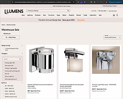 Lumens Warehouse Sale / Open Box Store