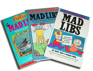 3 Mad Libs books on a countertop. A great family game night idea.