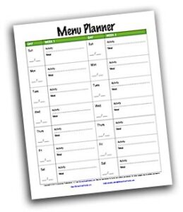 Weekly Menu Planner form for saving money on groceries 