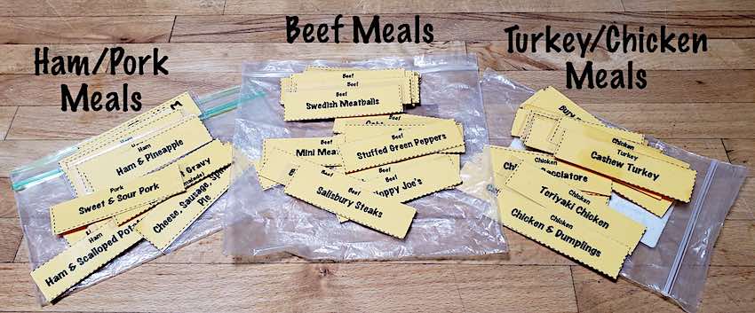Once A Month Cooking meal name cards laminated.