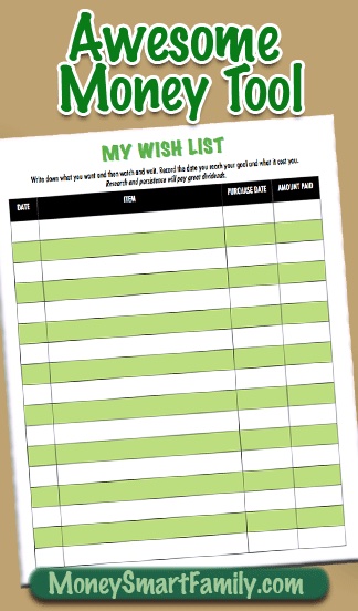 Free wish list for kids goal setting.