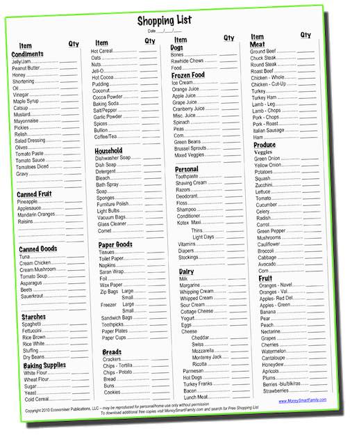 Free Shopping List Download