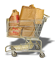 Shopping Cart full of paper grocery bags