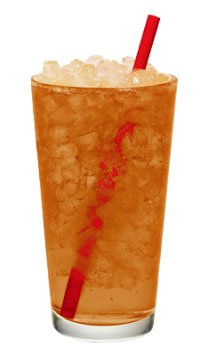 Sonic Iced tea in a glass with a red straw.