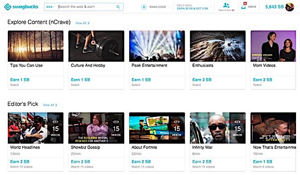 Swagbucks watch videos and earn.