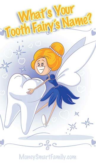 A tooth fairy holding a tooth.