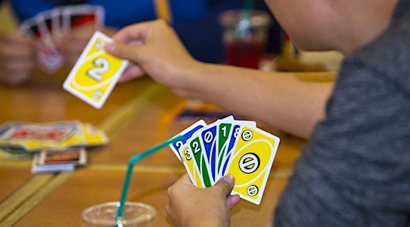 Uno card game being played on game night.