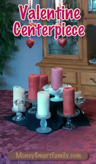 A Beautiful Valentine Centerpiece Decoration made with Pillar Candles.