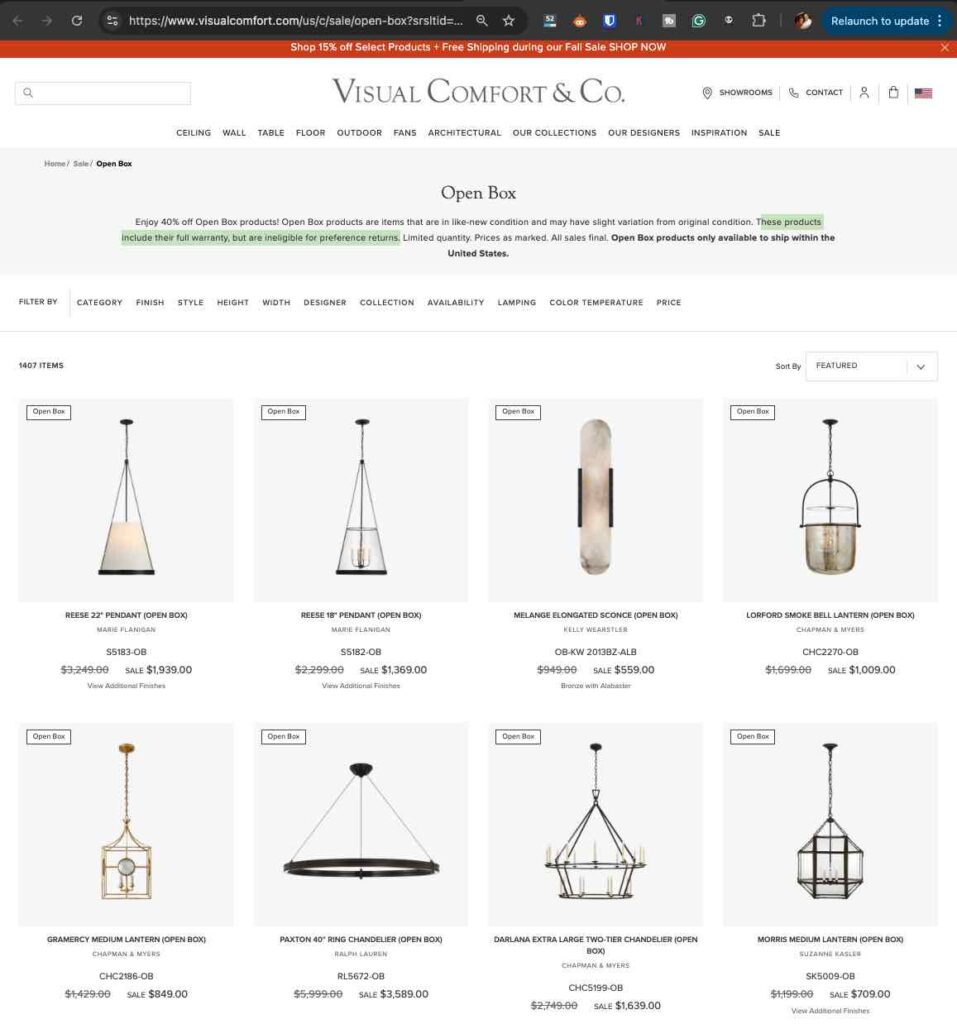 Visual Comfort & Co. Open Box Store 