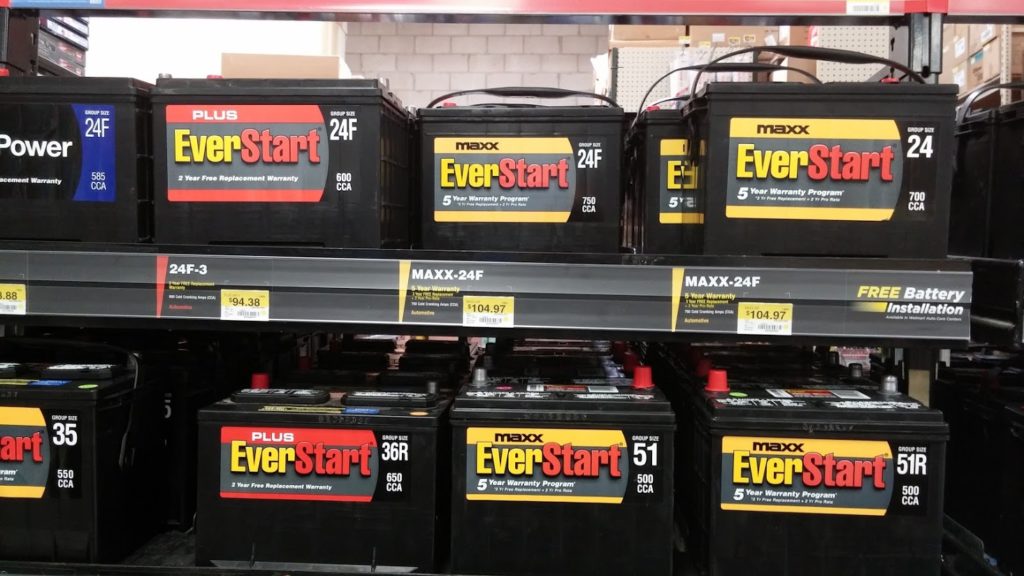Wall of EverStart Maxx Batteries