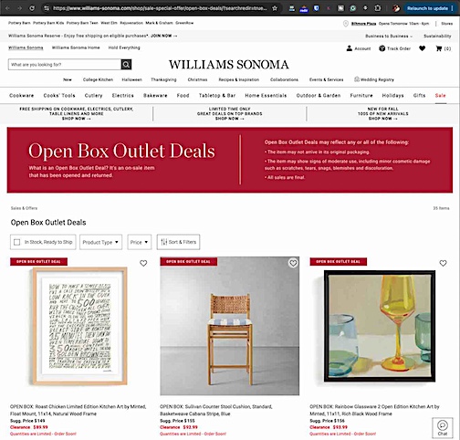 Williams Sonoma Open Box Discount Store