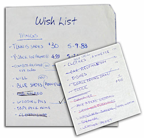 Examples of old wish lists.