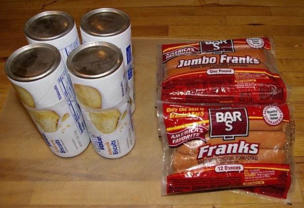 Four cans of crescent rolls and two, one pound packages of hot dogs.