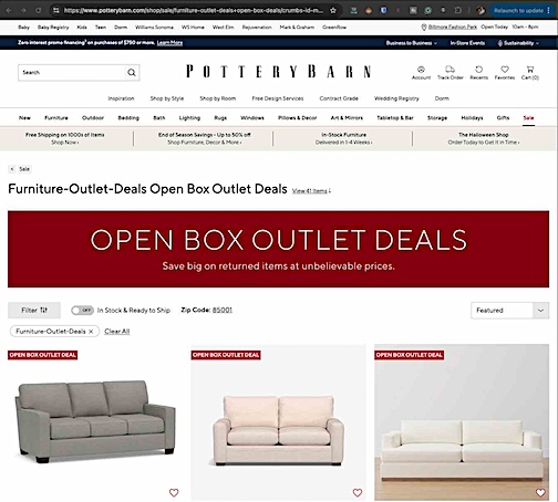 Pottery Barn Open Box Outlet Deals