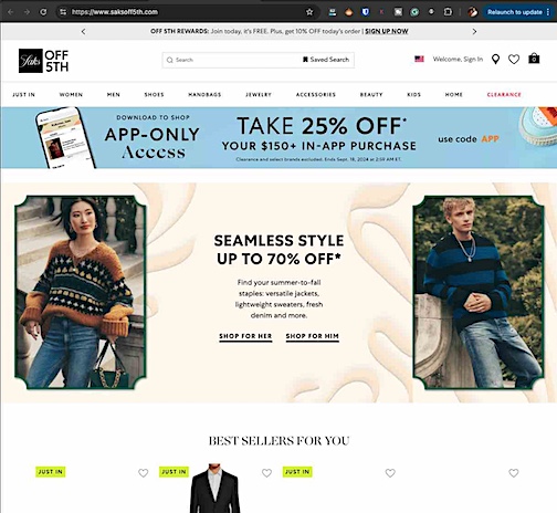Saks Off Fifth Discount Store